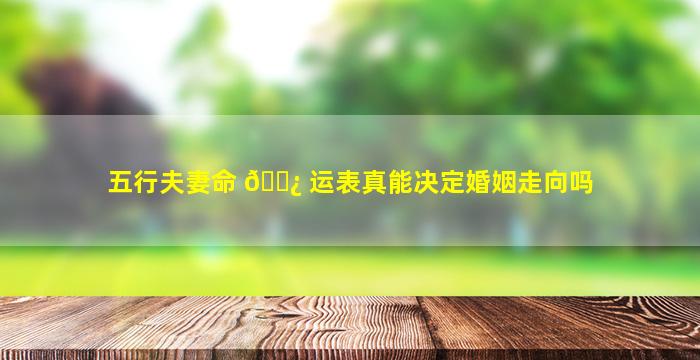 五行夫妻命 🌿 运表真能决定婚姻走向吗